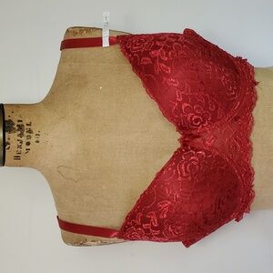 French Affair 40D FA Push Up Bra Burgundy Floral Lace Molded Cup Underwire Strap